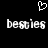 Pixelated white text 'besties' on black background with a pixelated heart symbol above, two identical instances side-by-side.