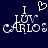 Pixelated white text on dark blue background reads "I LUV CARLOS" with a heart symbol above the "I" on the left side.