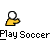 Animated contact sheet showing 9 frames of a yellow stick figure kicking soccer balls with text "Play Soccer" beneath each frame on gray background.