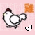 Pixelated chicken icon with brown comb, white body, and black outline on pink background; three heart variations in white, magenta, and red.