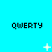 Pixelated text "QWERTY" repeated across a cyan background with scattered white star-like shapes in varying sizes and positions.