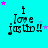 A turquoise background displays repeated text "I love justin!!" with pink and light blue stars, each frame showing different star positions.