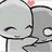 Pixelated gray cartoon character with closed eyes, a small pink flower on its head, and black outline details.