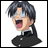 Pixelated anime-style character with dark hair and glasses, mouth open in a shout, wearing a black outfit with a white collar, next to text reading "AnimeIM" and "com" on a black background.