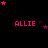 Pixelated pink text 'ALLIE' appears in three on a black background, surrounded by scattered pink and dark purple stars