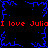 Black background with blue pixelated lightning-like patterns and repeated red text "I love Julia" in a