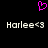 A black background displays a pink pixelated heart symbol above two identical lines of white pixelated text reading "Harlee<3".
