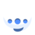 A white circular icon with three blue dots and a blue curved line on a gray background.