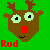 Two pixelated reindeer faces with green backgrounds, one labeled 'Rud' and the other 'Olph', each with brown antlers, light green eyes, black pupils, red noses, and small smiles.