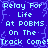 Blue background with light blue pixelated text repeating 'Relay For Life At POBMS On The Track Come!' in a pattern