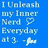 Blue background with white text reading 'I Unleash my Inner Nerd Everyday at 3.' and a heart symbol, alongside two pixelated portraits of people with dark and curly hair.