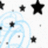 Black star shapes and light blue spiral lines on a white background, with pixelated text reading 'Stars are something you have to wish upon' in light blue.