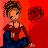Pixel art icon of a stylized female character with elaborate hair holding a rose against a red background, rendered in 256x256 pixels.
