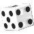 Six white dice with black pips displayed in a , each showing different face configurations against a gray background