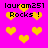 Pixelated pink background with yellow hearts and repeated text "lauram251 Rocks !" in black pixel font.