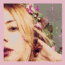 24 small images shows a person with light brown hair and a pink floral headpiece, with changing pink text overlays on a light pink background