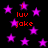 Black background with scattered purple stars and red text reading "i luv jake" in multiple locations.