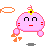A 3x3 contact sheet of pixel art frames showing a pink Kirby-like character interacting with basketball hoops and balls in various poses and expressions.