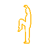 Yellow outline figures in various martial arts poses on a gray background, displayed in a