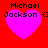 Four identical pixelated icons with red backgrounds, pink hearts, and black text reading "Michael Jackson <3" arranged in a