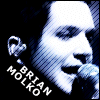 Pixelated close-up of a person singing into a microphone with blue and white tones, featuring stylized text reading 'BRIAN MOLKO' in the lower-left corner.