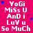 A static image with a bright pink background displays repeated white text reading "YoGi MiSs U AnD i LuV u So MuCh" in multiple , interspersed with small blue stars
