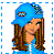 Pixel art contact sheet showing three frames of an animated buddy icon with blue-themed character elements and text "Von Bitch" below.