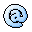 Four 32x32 pixel animated frames of a light blue spiral icon with black outlines on gray background, showing sequential rotation and shape changes across sampled frames.