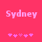 Pixelated pink text 'Sydney' on bright pink background with five pink star-like symbols below, two versions showing slight variations in symbol arrangement.
