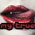 A four- of pixelated images with red text overlays, each showing distinct subjects including lips, a person's face, and a rose