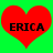 Two red heart shapes with black text 'ERICA' on a bright green background, side-by-side.