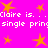 A static image with a bright pink background featuring repeated orange star shapes and white text reading "Claire is. . . single prince" in two horizontal bands.