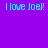 A purple background displays four instances of the text "I love Joel!" in cyan pixelated font, with red pixel artifacts near some letters.