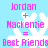 Pixelated text and snowflake symbols on a light blue background with pink text reading "Jordan + Mackenzie = Best Friends" in two identical
