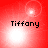 Red background with four white light bursts and the word 'Tiffany' in black pixelated text, each burst positioned differently across four views.
