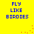 Yellow background with blue pixelated text reading "FLY LIKE BIRDIES" in two identical vertical , each accompanied by a small red pixel trail