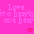 Pixelated pink background with repeated 'Love... in a heart' text and two red pixel hearts at bottom.
