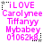 six identical pixelated text blocks with pink and gray colors, each containing 'iLOVE Carolynee Tiffanyy Mybabey 01062k8' in a stylized font