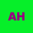 Green background with purple pixelated letters AH centered in the frame.