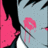 Static pixelated image showing a pink flower with dark stems against light blue background, partially obscured by black and white shapes on left.