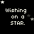 Black background with white pixelated text "Wishing on a STAR." and scattered stars in various positions