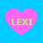 Four pink heart shapes on a bright blue background, each containing green text reading 'LEXI' with pixelated edges.