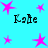 Cyan background with pink star shapes and repeated text "Kate" in black pixelated font across four positions.