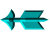 Four pixelated teal arrow icons arranged in a 2x2 contact sheet with varying tail and head shapes on a gray background.