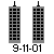 Two pixelated building icons with text labels; top shows twin towers labeled '9-11-01', bottom shows a single building with red dot labeled 'F*** the ppl who did IT!' on white background.