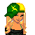 Pixel art contact sheet showing three frames of a blonde woman in John Deere apparel with text boxes reading "Babe" and "John Deer".