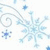 Pixelated snowflake and swirl pattern with blue and light blue elements on white background, showing partial repetition.