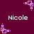 Pixelated purple background with repeated white text 'Nicole' and pink square-based geometric patterns in four orientations.