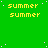 Green background with yellow 'summer' text repeated in a pattern, scattered white dots, and one gray square at bottom right