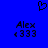 Blue background with black pixelated text and symbols: 'Alex' above '333' on both sides, a heart symbol at the top center.